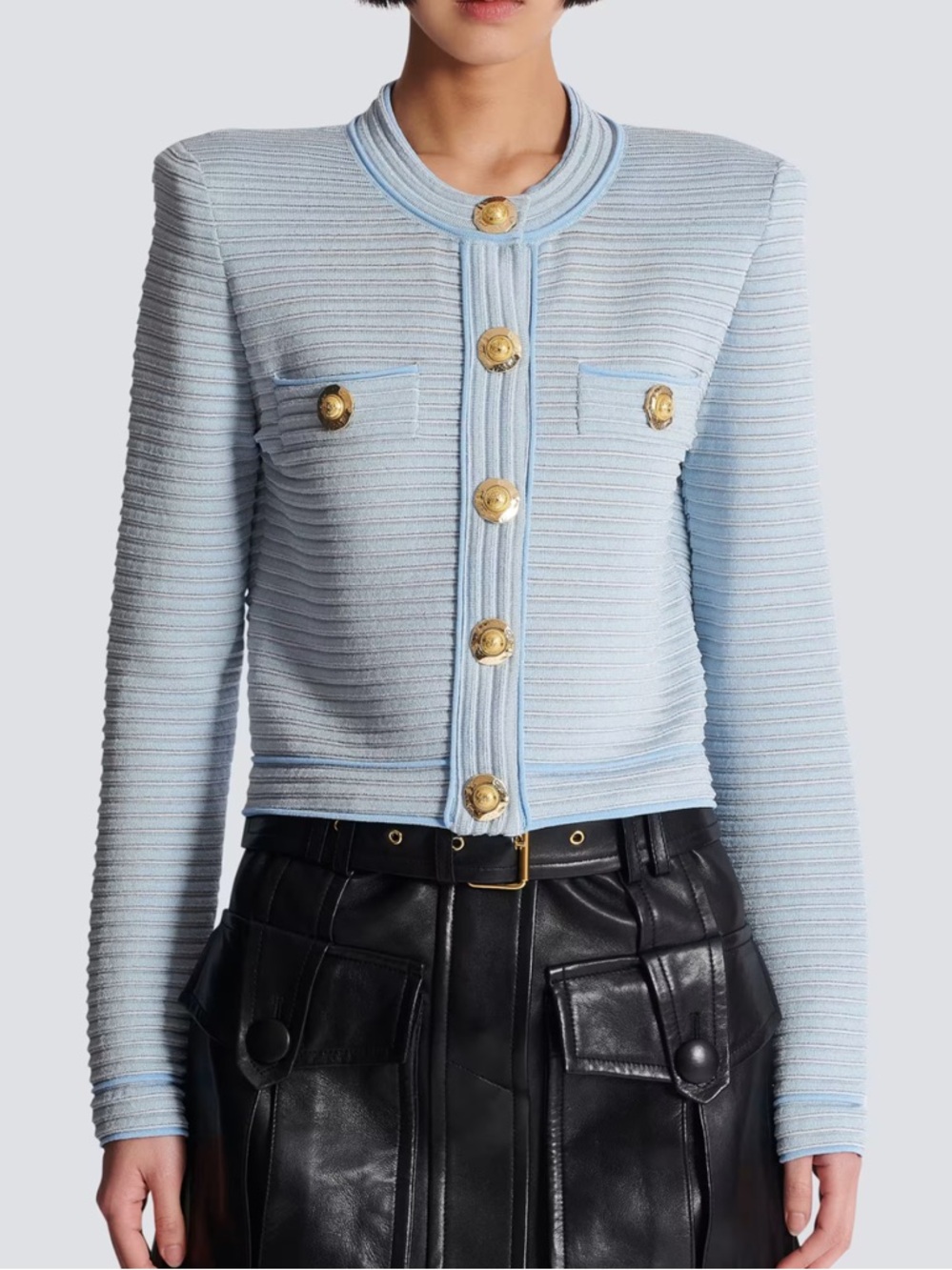 NWT New Balmain Buttoned Striped Knit Crop Cardigan Size 36 - Picture 2 of 10